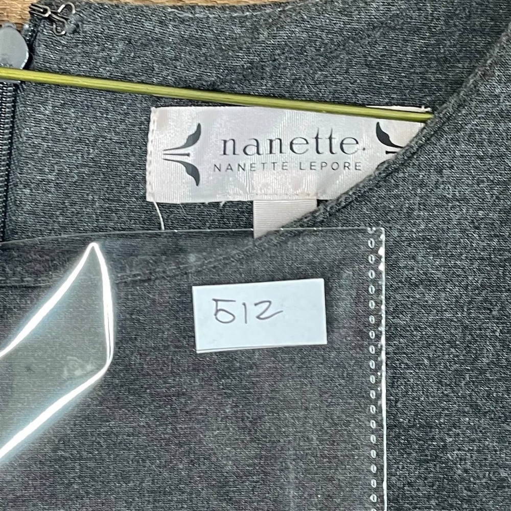 NANETTE LEPORE Velvet Trim Flounce Ponte Dress $149 DARK HEATHER GREY Size 8 - Picture 11 of 11